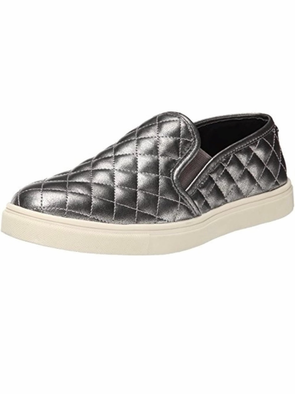 Steve Madden Quilted Metallic Silver Slip-On Sneakers